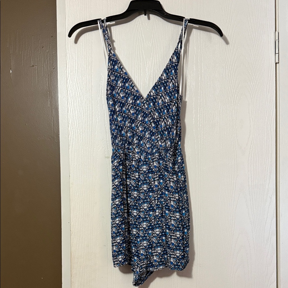 Blue Rain Romper in Blue and White